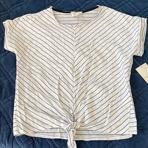 Striped Tie-Front Crop Top in White and Navy